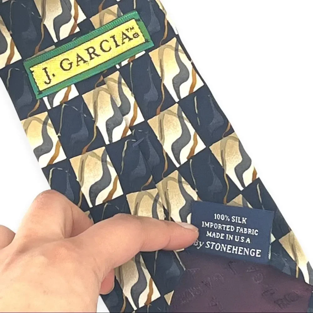 J. Garcia 100% Silk Imported Fabric Tie Black and Beige Design